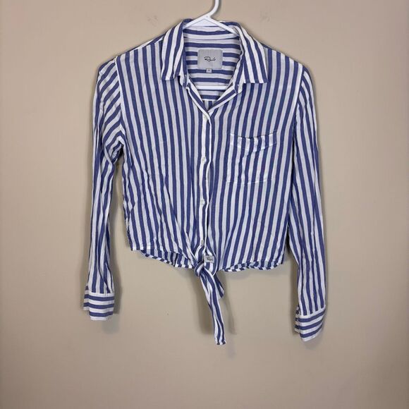 Rails Blue & White Striped Collared Button Front Tie Front Long Sleeve Top Small - Picture 1 of 7
